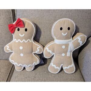 Pottery Barn Gingerbread Girl & Boy Pair Corduroy Pillow Set NWT